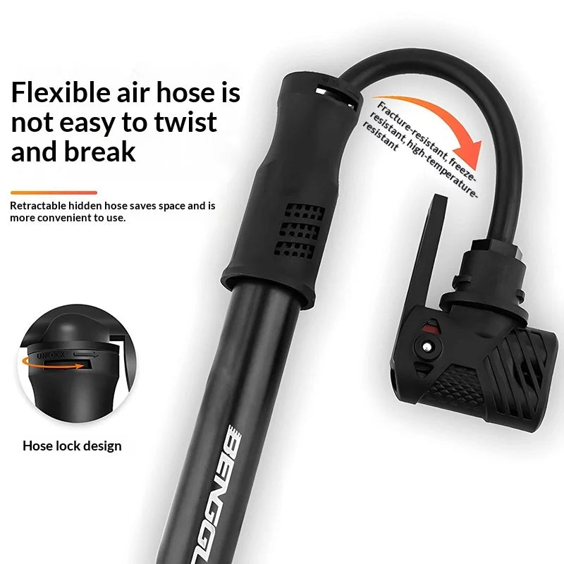 BENGGUO BG-1630 Aluminum Alloy Bike Pump Portable Multi-Function Dual Head Inflator for Presta/Schrader Valves Cycling Accessory - Black - 6