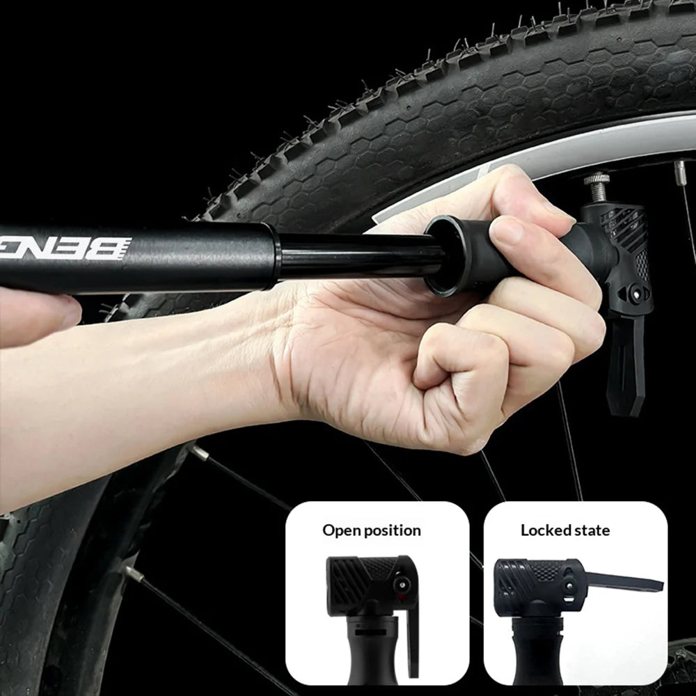 BENGGUO BG-1630 Aluminum Alloy Bike Pump Portable Multi-Function Dual Head Inflator for Presta/Schrader Valves Cycling Accessory - Black - 7