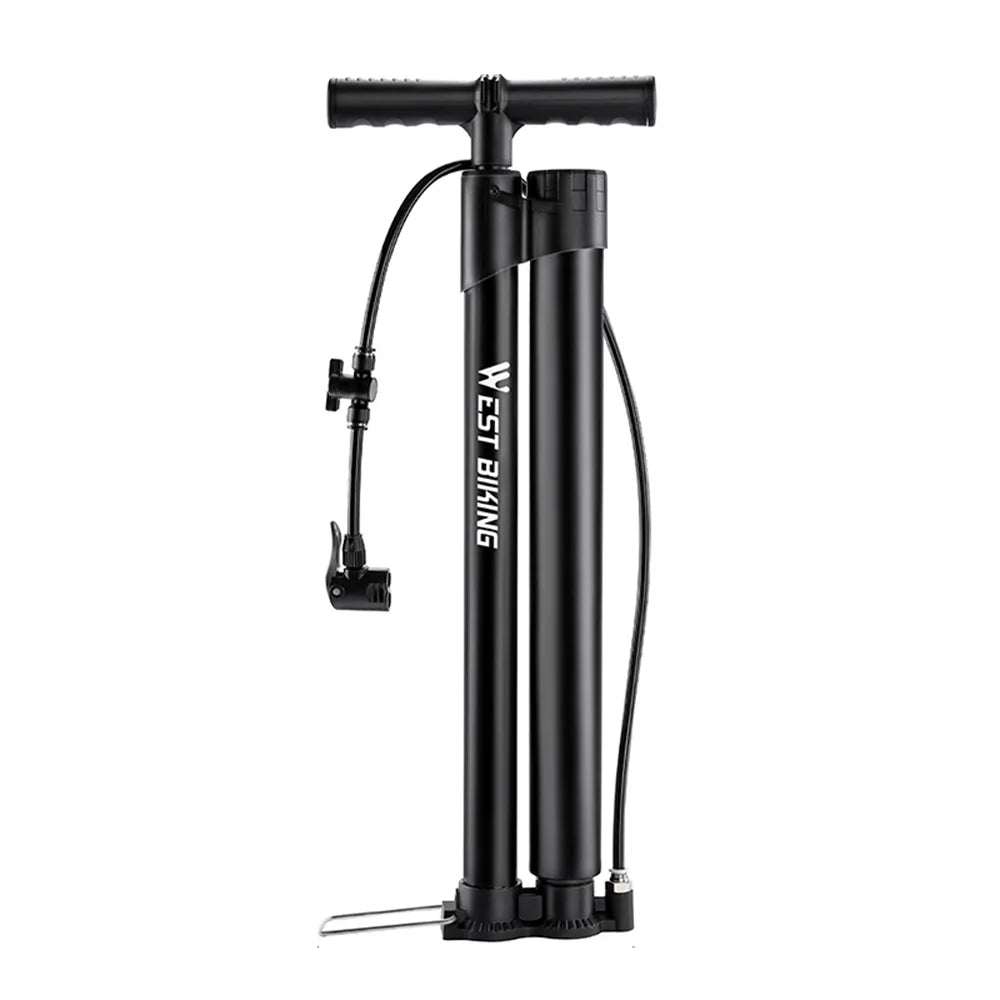 WEST BIKING Dual Cylinder High Pressure Bike Air Pump Portable Inflator with Pressure Gauge for E-Bike, Motorcycles, Cars, Balls - Black - 1