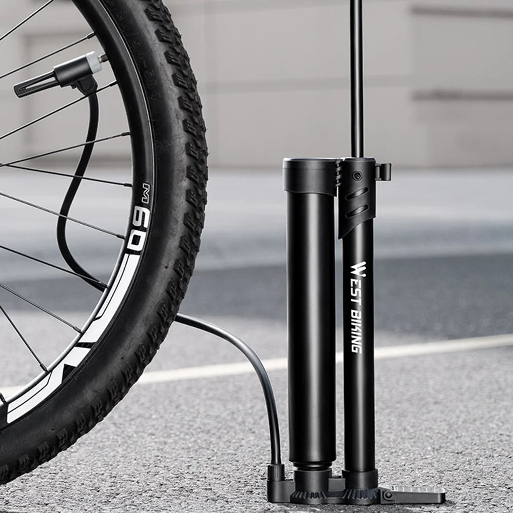 WEST BIKING Dual Cylinder High Pressure Bike Air Pump Portable Inflator with Pressure Gauge for E-Bike, Motorcycles, Cars, Balls - Black - 2