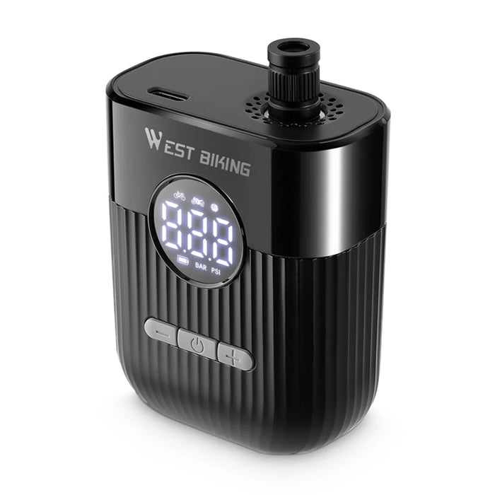 WEST BIKING YP0711201 Electric Air Pump 150PSI Portable Mini Tire Inflator with LED Display for Bicycle Motorcycle - Black - 1