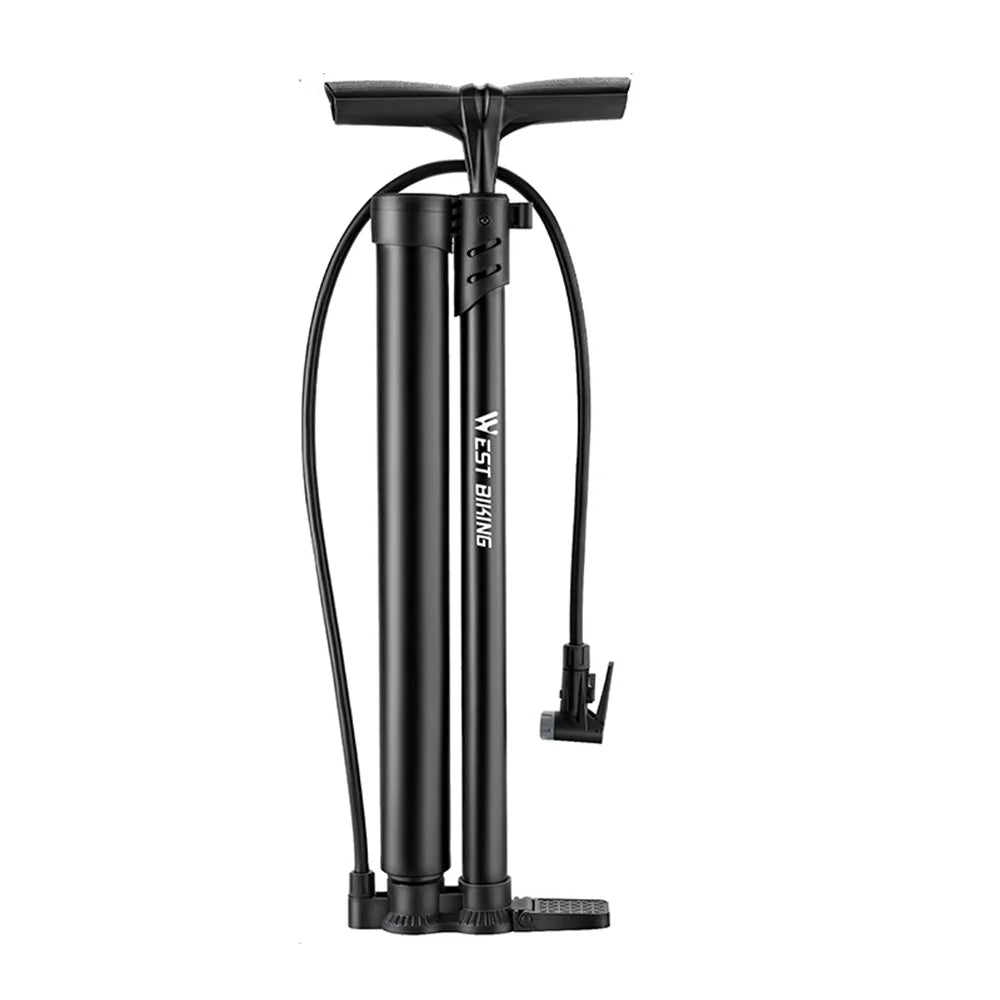WEST BIKING Dual Cylinder High Pressure Bike Pump for Bicycle / E-Bike Portable Inflator with Air Pressure Gauge - Long Black - 1