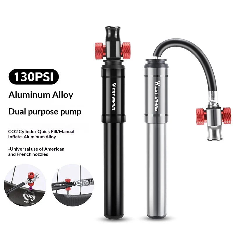WEST BIKING YP0711203 130 PSI High Pressure Bicycle Pump with Dual Valve CO2 Compatible Aluminum Alloy Bike Inflator - Black - 2