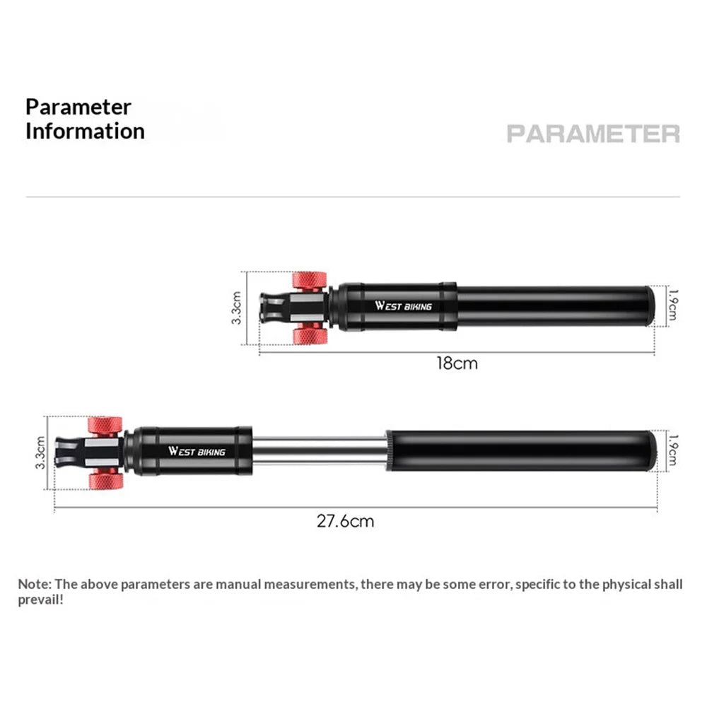 WEST BIKING YP0711203 130 PSI High Pressure Bicycle Pump with Dual Valve CO2 Compatible Aluminum Alloy Bike Inflator - Black - 7