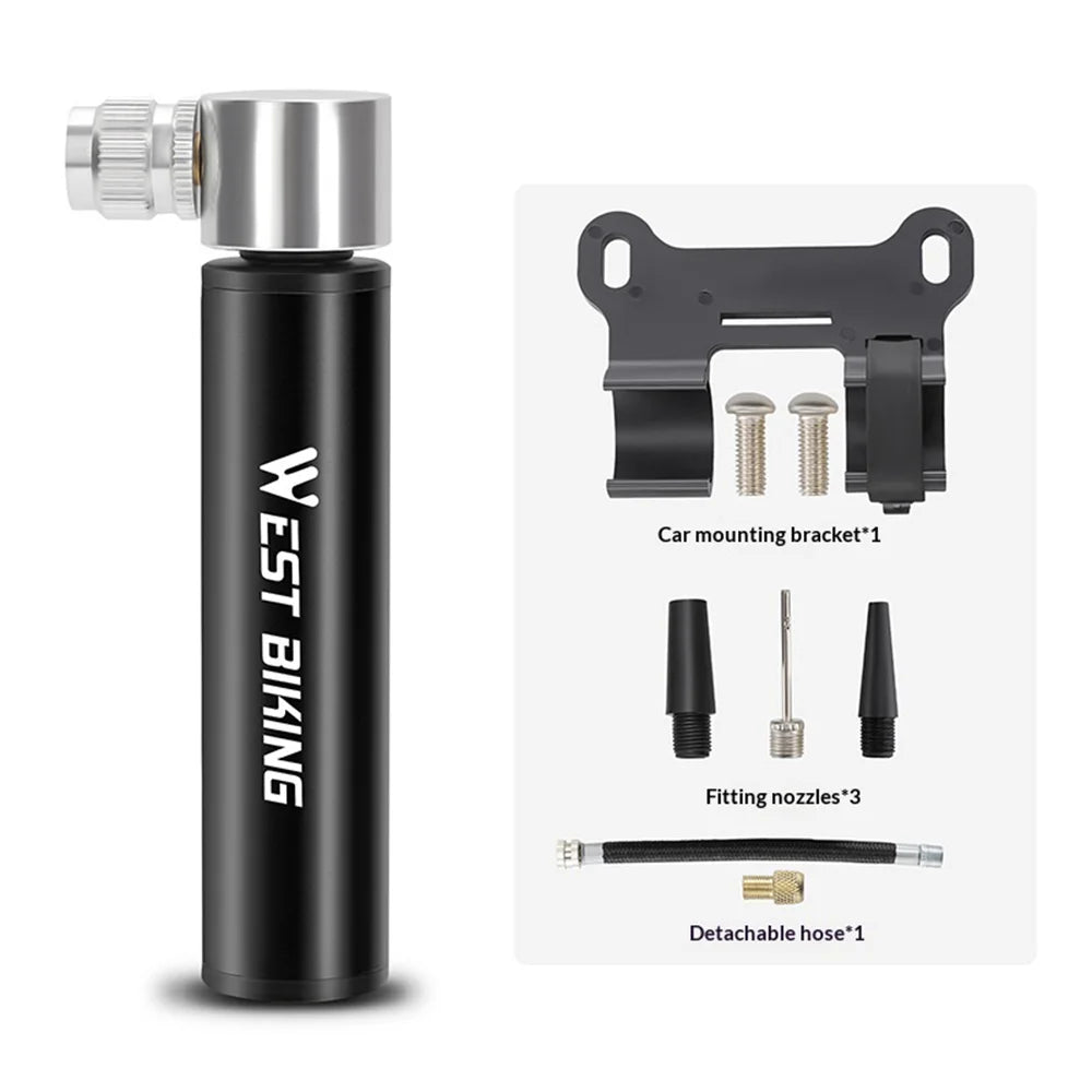 WEST BIKING YP0711076 Mini Bike Pump 120PSI Portable Air Pump with Presta Schrader Valve for Cycling - Black - 2