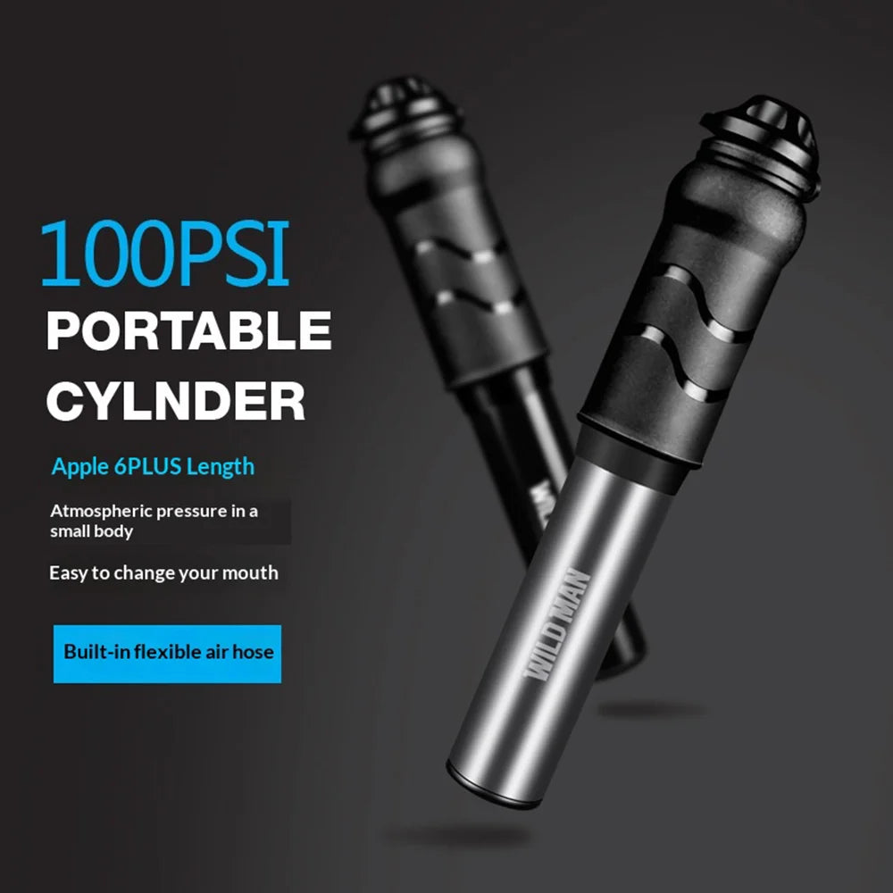 WILD MAN GK1 Mini Bike Pump Presta/Schrader Valve Portable 100PSI Pump for Road Mountain Bike - Black - 2