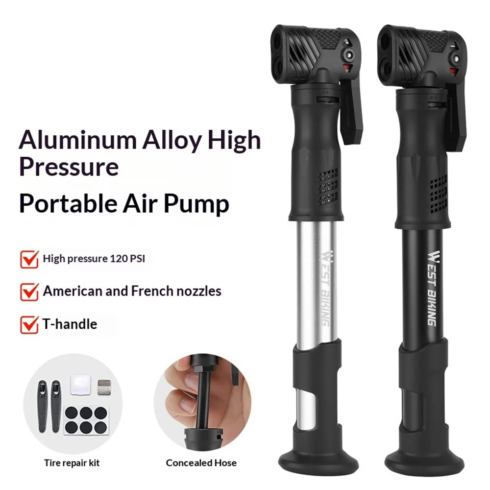 WEST BIKING YP0711207 Bicycle Pump 120PSI Aluminum Alloy Portable Road Bike Inflator for Cycling - Black - 3
