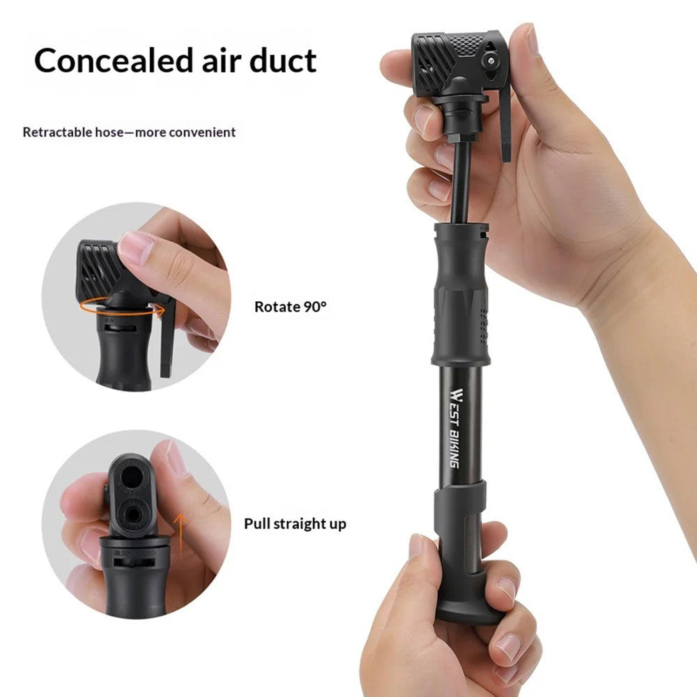 WEST BIKING YP0711207 Bicycle Pump 120PSI Aluminum Alloy Portable Road Bike Inflator for Cycling - Black - 6