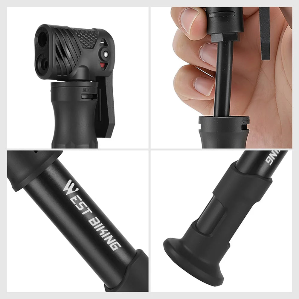 WEST BIKING YP0711207 Bicycle Pump 120PSI Aluminum Alloy Portable Road Bike Inflator for Cycling - Black - 7