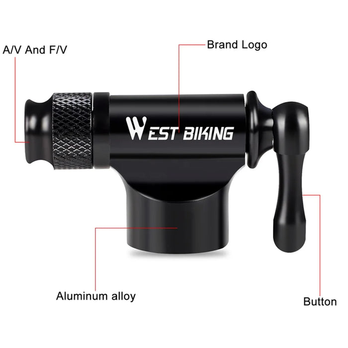 WEST BIKING Mini Safe CO2 Bicycle Pump One Button Inflation Schrader & Presta Bike Pump - 3