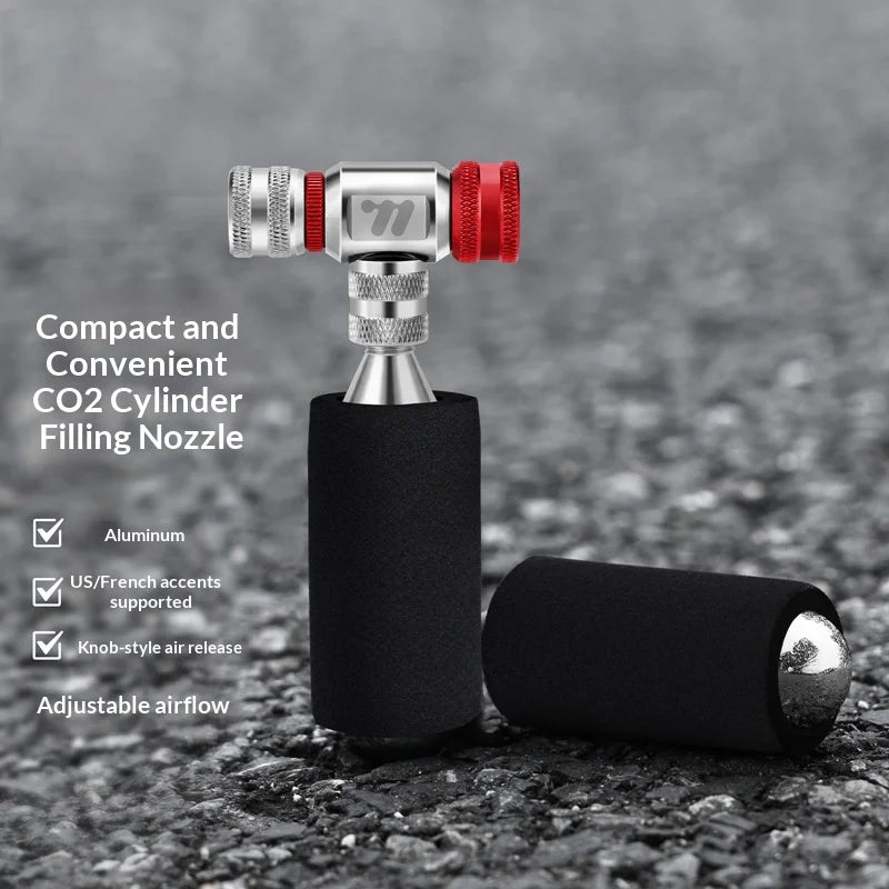 WEST BIKING YP0711211 Inflation Nozzle Mini CO2 Cartridge Bicycle Pump Nozzle Schrader / Presta Valve Compatible (without CO2 Cartridge) - Black - 2