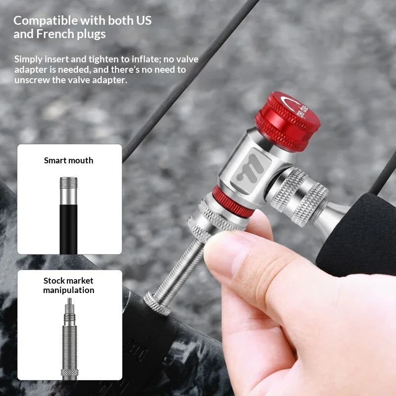 WEST BIKING YP0711211 Inflation Nozzle Mini CO2 Cartridge Bicycle Pump Nozzle Schrader / Presta Valve Compatible (without CO2 Cartridge) - Black - 3