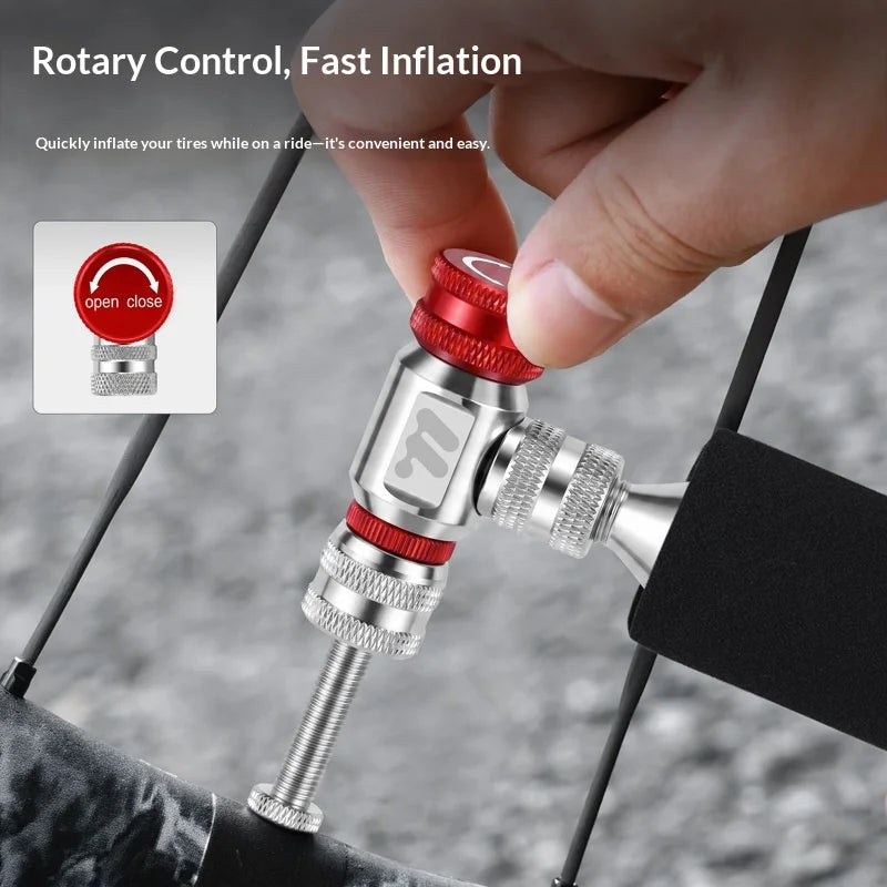 WEST BIKING YP0711211 Inflation Nozzle Mini CO2 Cartridge Bicycle Pump Nozzle Schrader / Presta Valve Compatible (without CO2 Cartridge) - Black - 5