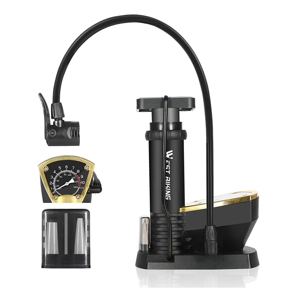 WEST BIKING YP0711118 Portable 140PSI Bicycle Tire Foot Pump Bike Air Inflator with Pressure Gauge - Black - 1