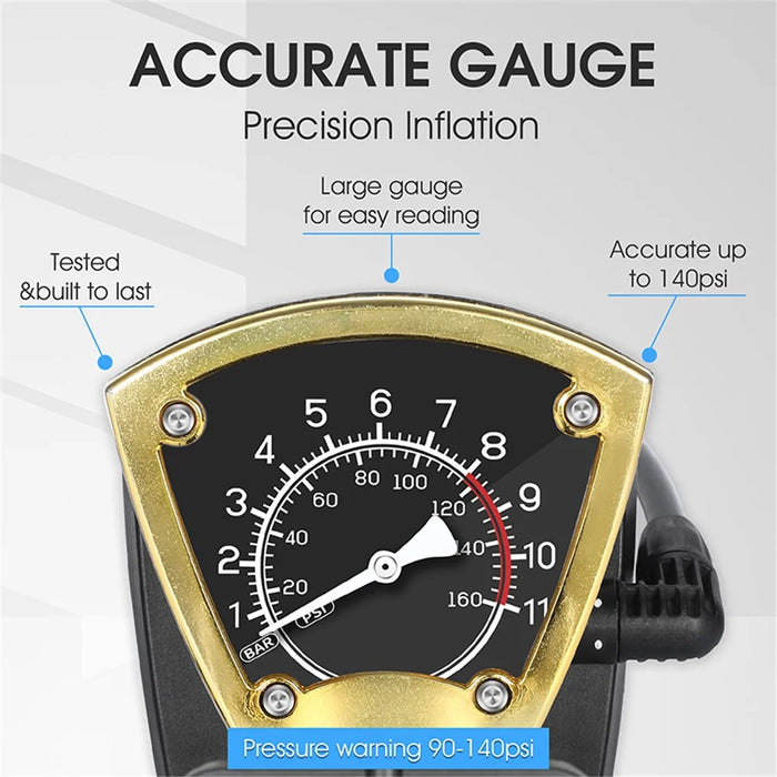 WEST BIKING YP0711118 Portable 140PSI Bicycle Tire Foot Pump Bike Air Inflator with Pressure Gauge - Black - 3