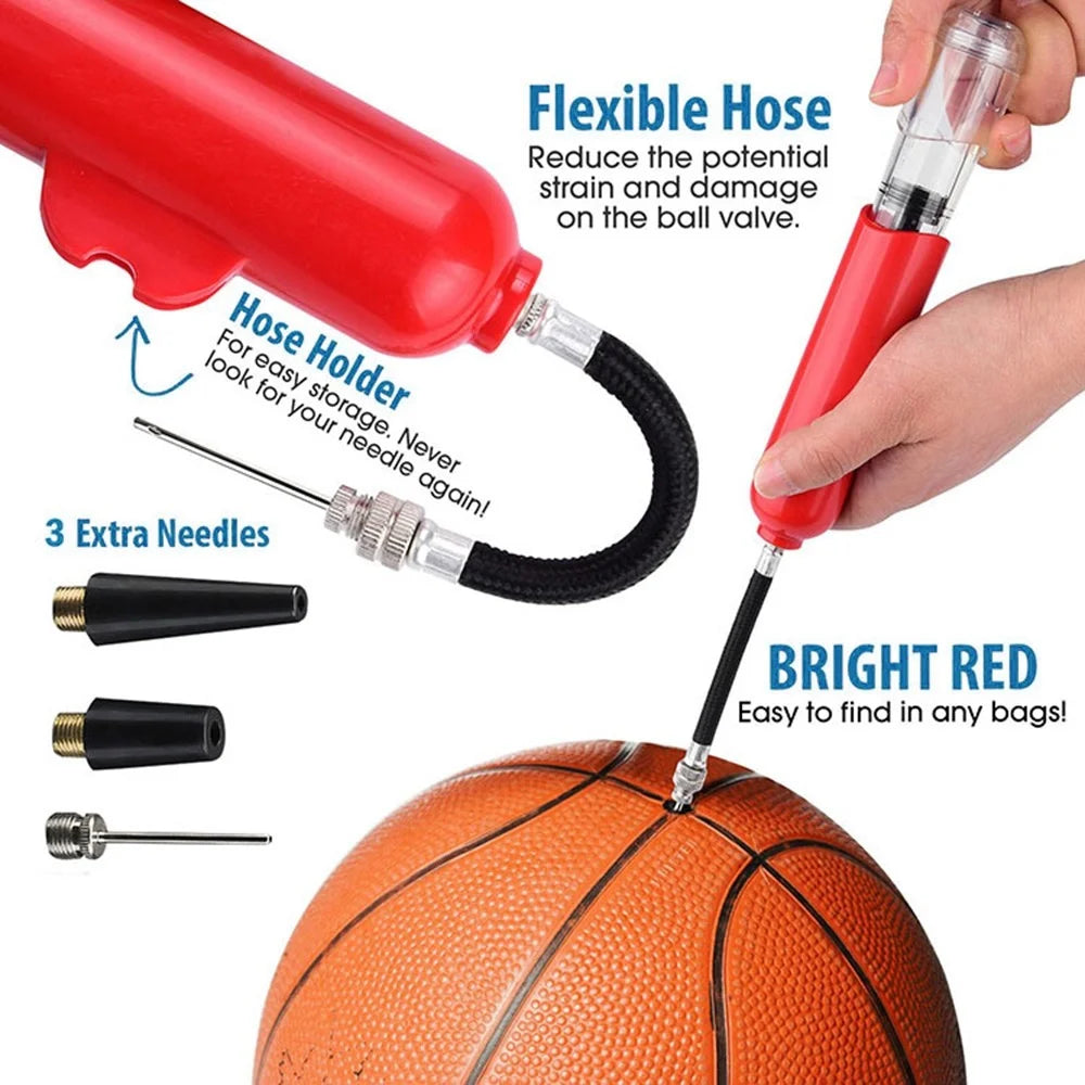 H08QT Two-Way Mini Pump Sports Ball Pump Kit with Needles Portable Fast Ball Inflation for Basketball Football Volleyball - Red - 2