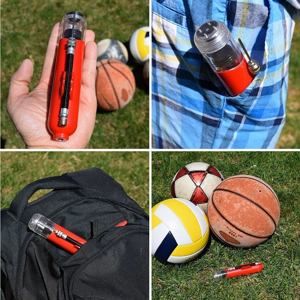 H08QT Two-Way Mini Pump Sports Ball Pump Kit with Needles Portable Fast Ball Inflation for Basketball Football Volleyball - Red - 4