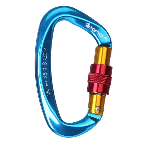 XINDA XD-Q9628 Heavy Duty 25KN Carabiner Clip D-Shape Rock Climbing Hanging Hook Fast Locking for Camping Hiking Outdoor Gym Hammock Dog Leash - Blue - 1