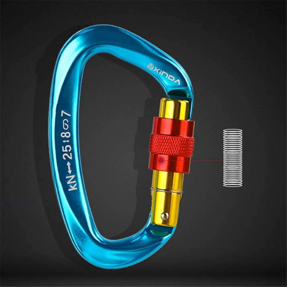 XINDA XD-Q9628 Heavy Duty 25KN Carabiner Clip D-Shape Rock Climbing Hanging Hook Fast Locking for Camping Hiking Outdoor Gym Hammock Dog Leash - Blue - 2