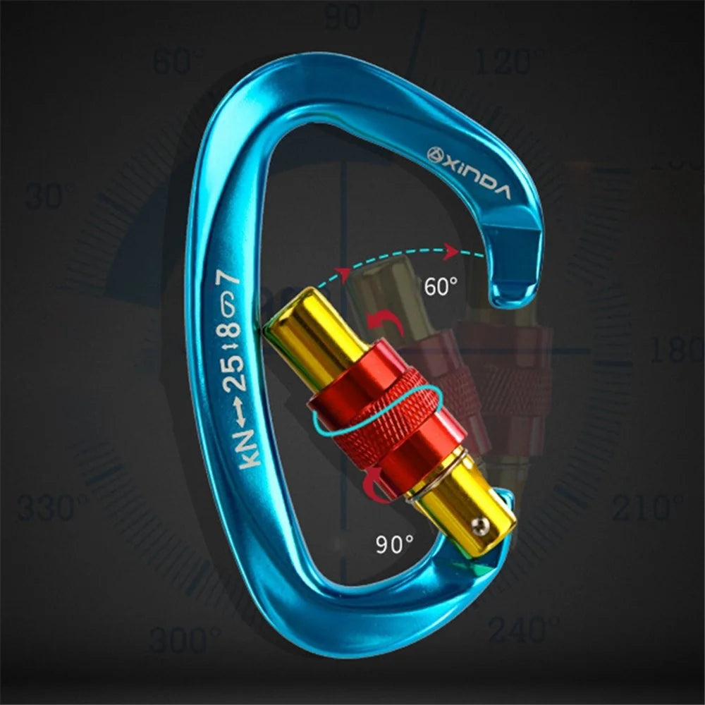 XINDA XD-Q9628 Heavy Duty 25KN Carabiner Clip D-Shape Rock Climbing Hanging Hook Fast Locking for Camping Hiking Outdoor Gym Hammock Dog Leash - Blue - 3