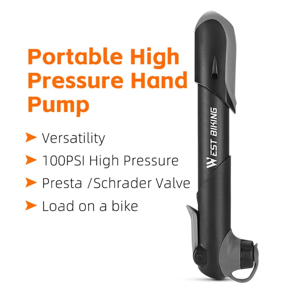 WEST BIKING YP0711156 Portable 100PSI High Pressure Hand Pump Mini Lightweight Tire Inflator Pump for Cycling - 2
