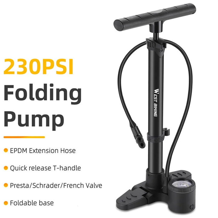 WEST BIKING YP0711154 Portable 230PSI Bicycle Pump Vertical Inflatable Pump with Folding Base for E-Bikes, Motorcycles - 2