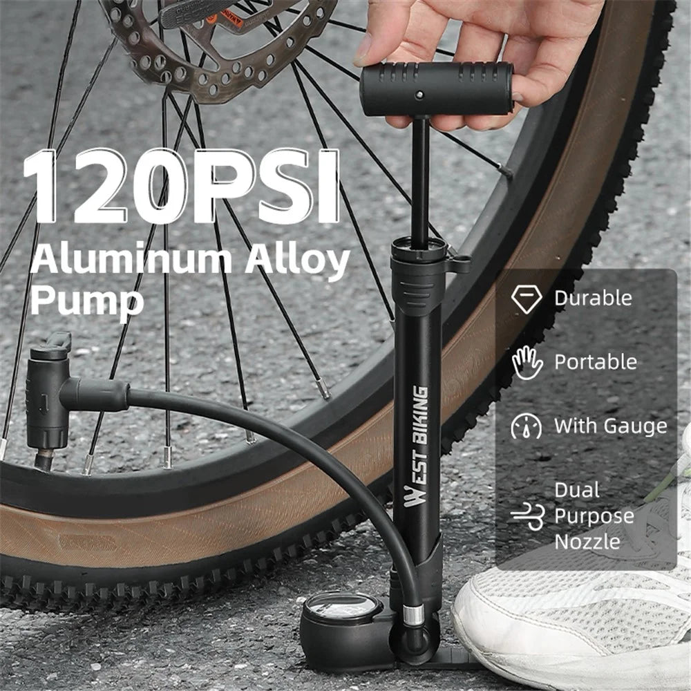 WEST BIKING YP0711152 120PSI High Pressure Aluminum Alloy Air Pump Portable Ultra-Light Tire Inflator Pump - 3