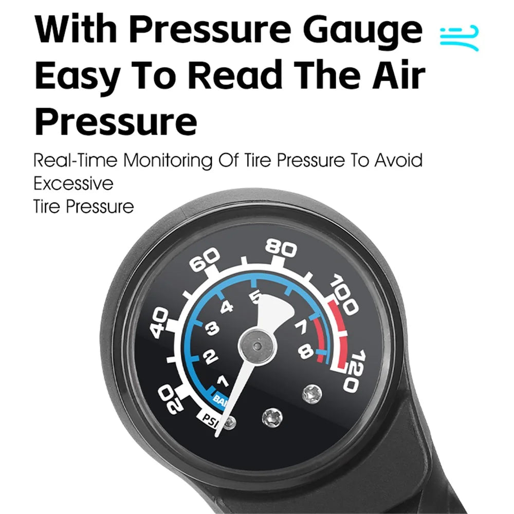 WEST BIKING YP0711152 120PSI High Pressure Aluminum Alloy Air Pump Portable Ultra-Light Tire Inflator Pump - 4