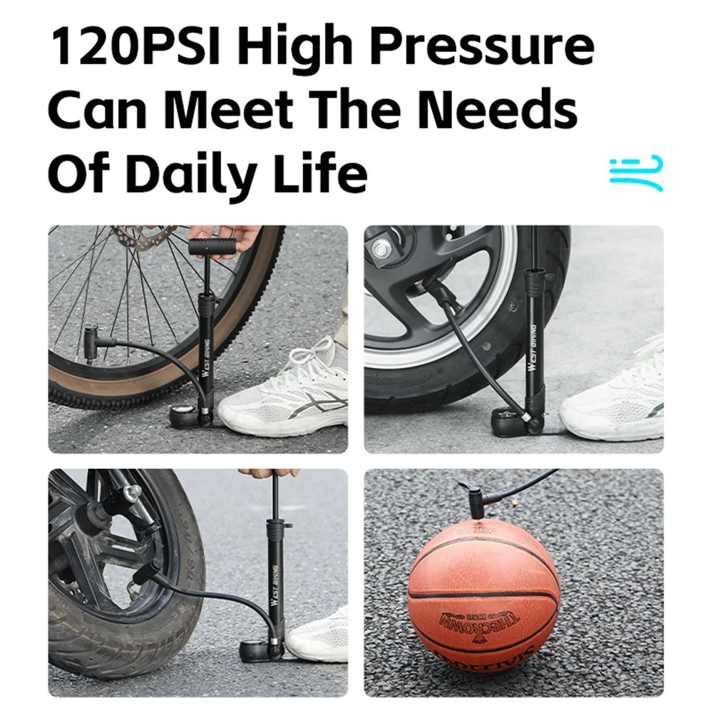 WEST BIKING YP0711152 120PSI High Pressure Aluminum Alloy Air Pump Portable Ultra-Light Tire Inflator Pump - 7