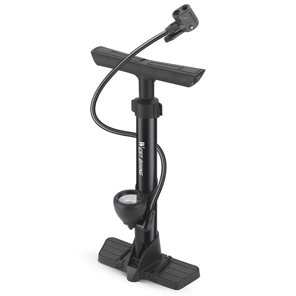 WEST BIKING YP0711153 160PSI High Pressure Pump Metal Portable Inflator Pump with Tire Pressure Gauge - Black - 1