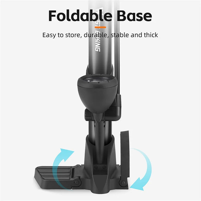 WEST BIKING YP0711153 160PSI High Pressure Pump Metal Portable Inflator Pump with Tire Pressure Gauge - Black - 6