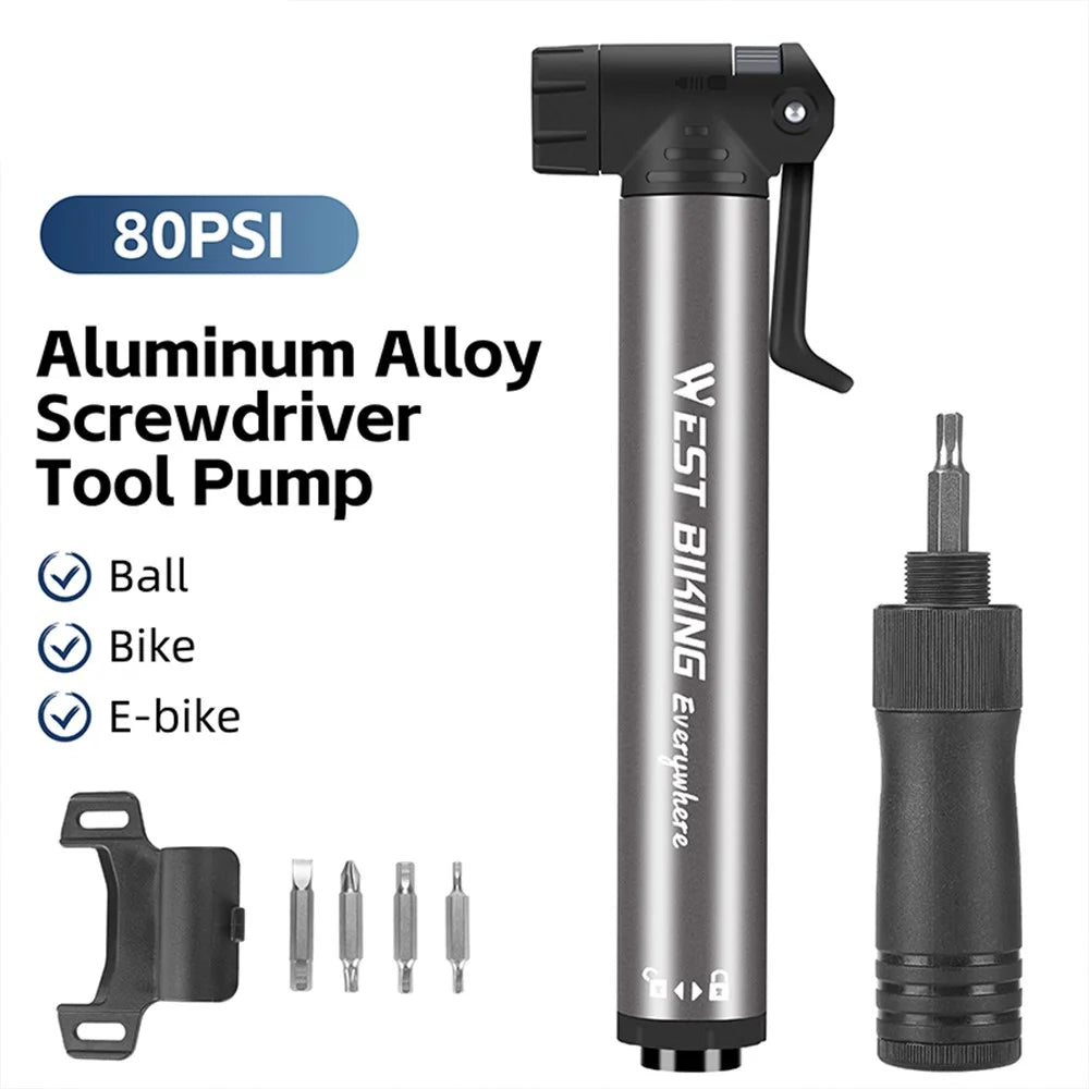 WEST BIKING YP0711155 Portable Bicycle Tire Air Pump Screwdriver Aluminum Alloy Manual Inflator - 3