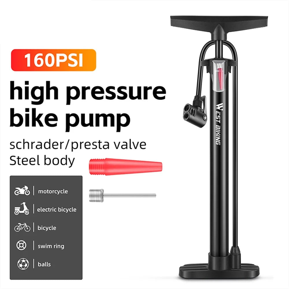 WEST BIKING YP0711159 Widen Handle Air Pump High Pressure Motorcycle E-Bike Bicycle Tire Inflator - 2