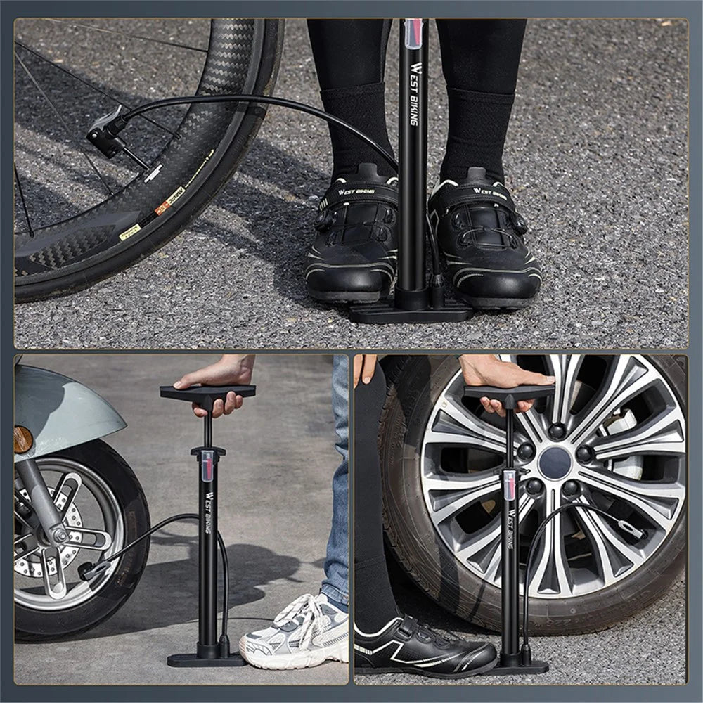 WEST BIKING YP0711159 Widen Handle Air Pump High Pressure Motorcycle E-Bike Bicycle Tire Inflator - 3