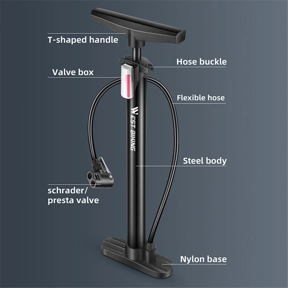 WEST BIKING YP0711159 Widen Handle Air Pump High Pressure Motorcycle E-Bike Bicycle Tire Inflator - 6