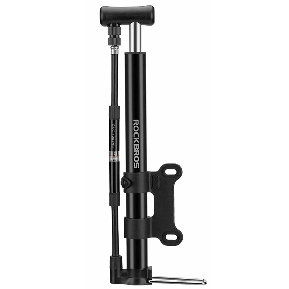 ROCKBROS MP2821 Portable Mini Bicycle Pump 120PSI High-Pressure AV / FV Inflator Pump with Air Pressure Gauge - Black - 1