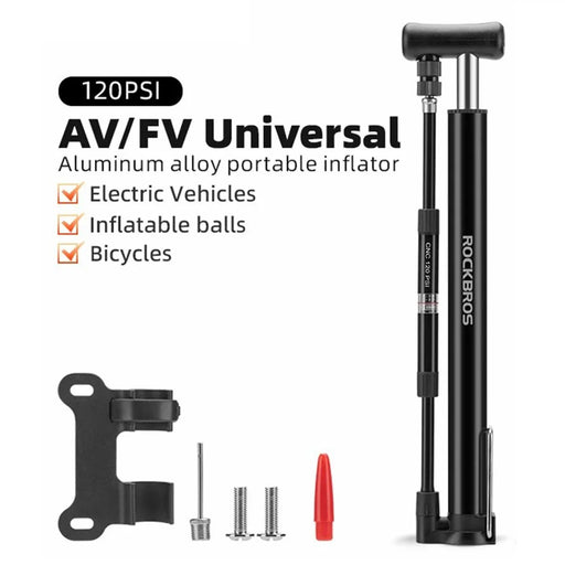 ROCKBROS MP2821 Portable Mini Bicycle Pump 120PSI High-Pressure AV / FV Inflator Pump with Air Pressure Gauge - Black - 2