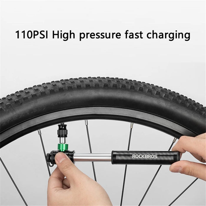 ROCKBROS 42320001001 Portable Bike Pump 110PSI High-Pressure Quick Fill Air Inflator with AV / FV Nozzle - 3