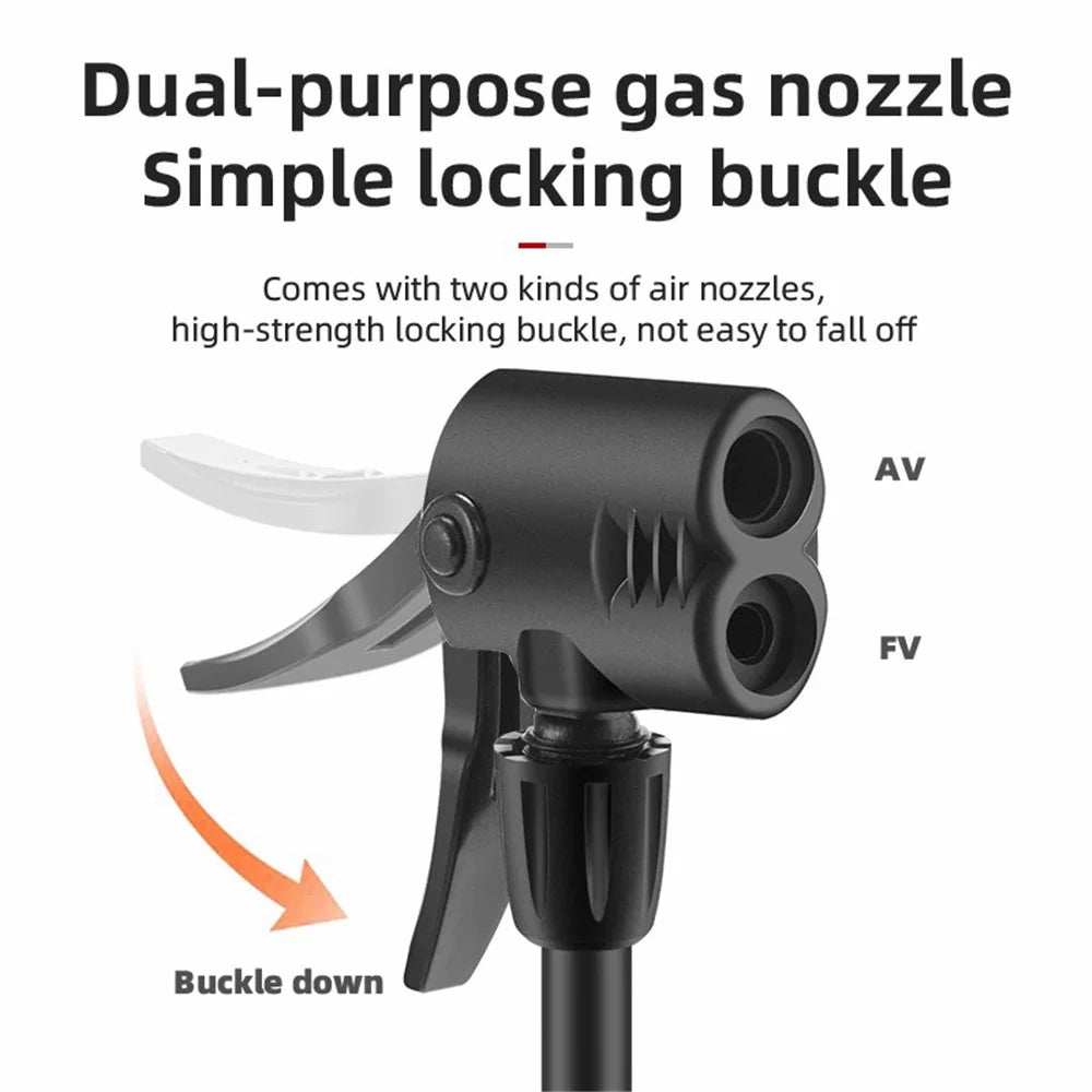 ROCKBROS 4522L Portable Foot Pump 100PSI High-Pressure Bicycle Air Tire Pump E-Bike Inflator Pump - Black - 4