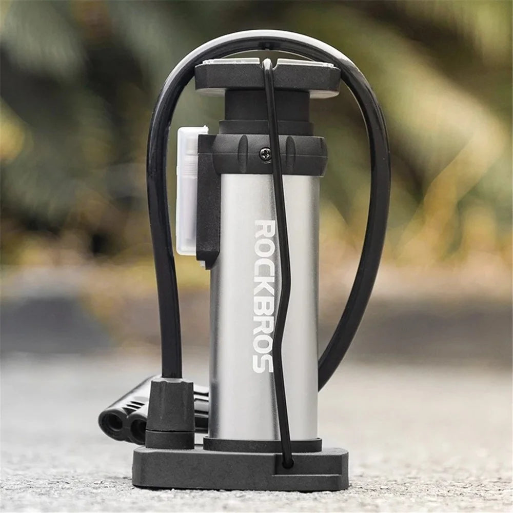 ROCKBROS 4522L Portable Foot Pump 100PSI High-Pressure Bicycle Air Tire Pump E-Bike Inflator Pump - Black - 7