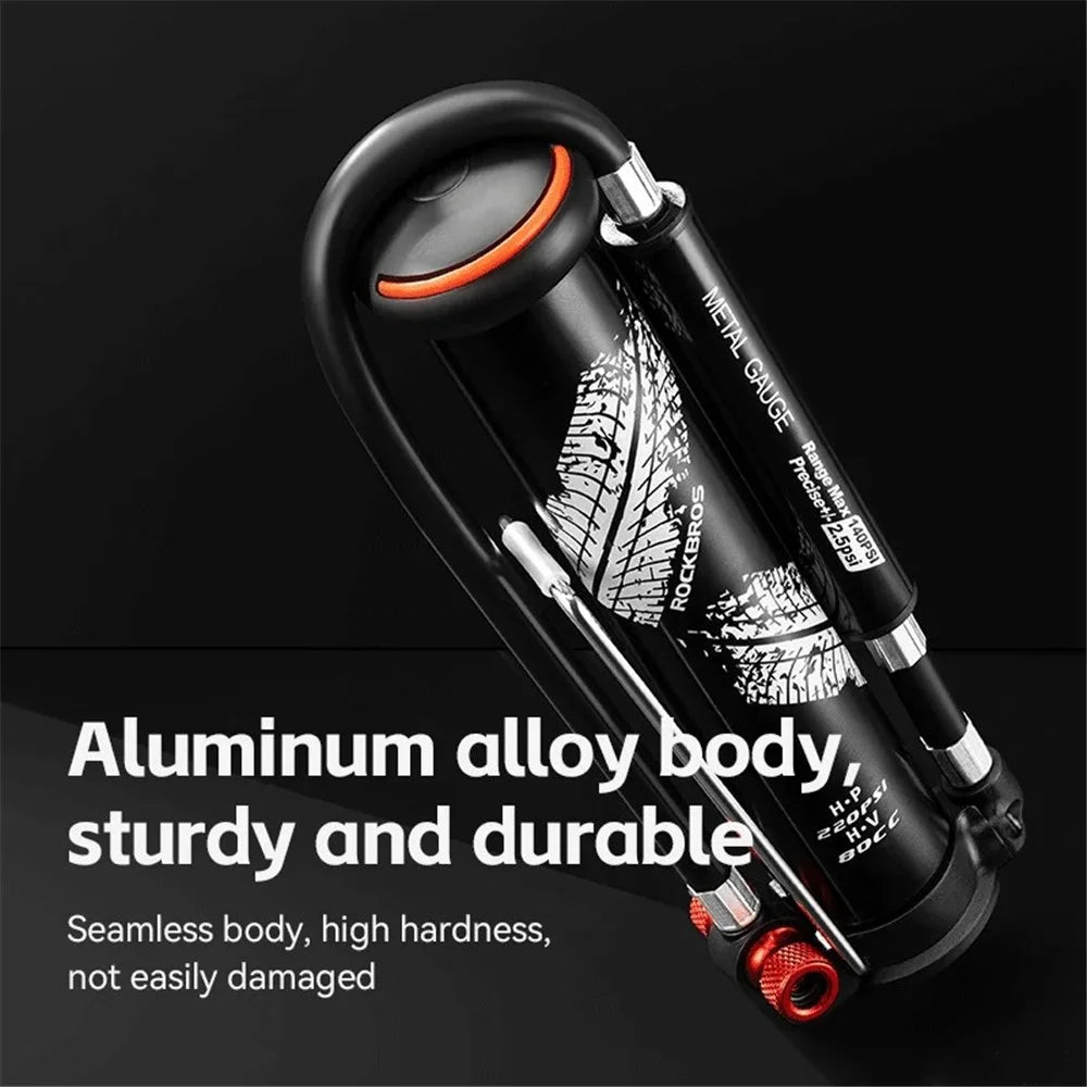 ROCKBROS QT-LD1 Bicycle Pump 220PSI Mini Hand Air Pump Tire Inflator with Hidden Pressure Gauge - 3