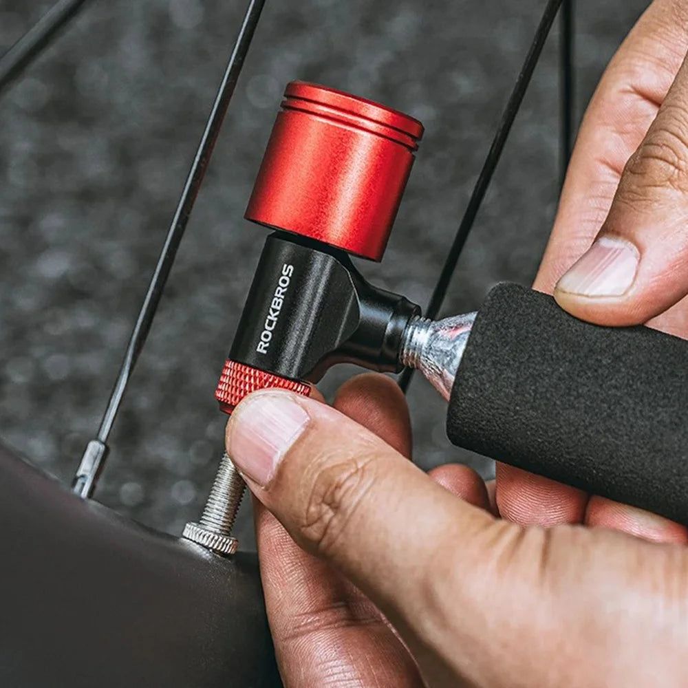 ROCKBROS Bicycle CO2 Cylinder Inflator Gas Nozzle Bike Tire Pump Presta and Schrader Valve Compatible - 7
