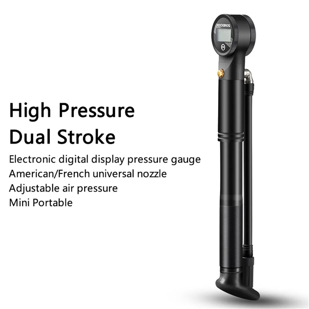 ROCKBROS LK4232001001 Portable 320PSI Bicycle Pump with Pressure Gauge Fits Presta and Schrader Valves - 2