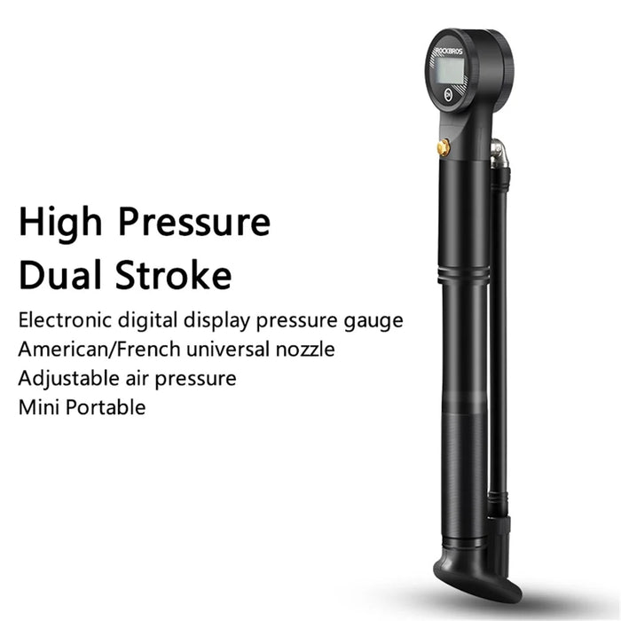 ROCKBROS LK4232001001 Portable 320PSI Bicycle Pump with Pressure Gauge Fits Presta and Schrader Valves - 2