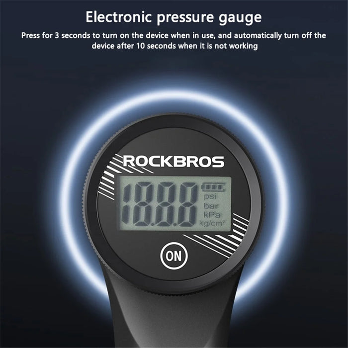 ROCKBROS LK4232001001 Portable 320PSI Bicycle Pump with Pressure Gauge Fits Presta and Schrader Valves - 3