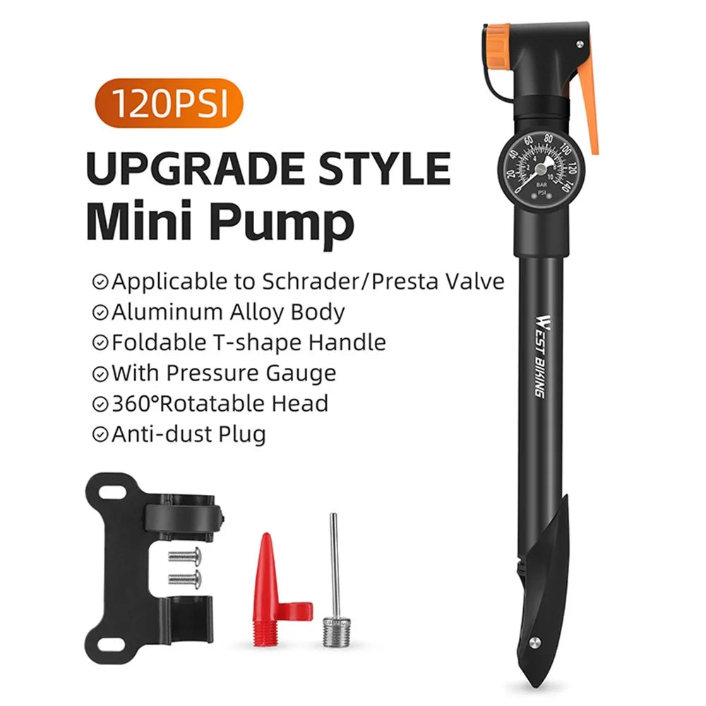 WEST BIKING YP0711162 Mini Bicycle Pump with Pressure Gauge, Portable Bike Tire Inflator - 2