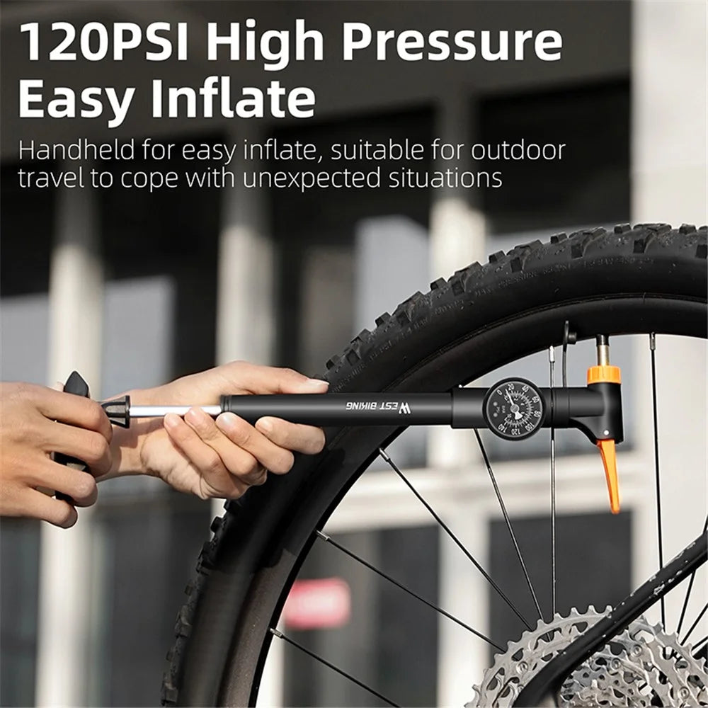 WEST BIKING YP0711162 Mini Bicycle Pump with Pressure Gauge, Portable Bike Tire Inflator - 3