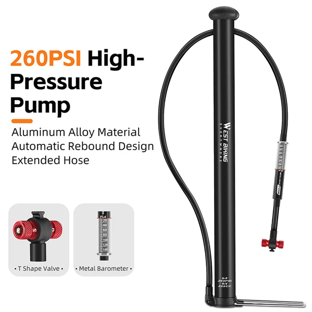 WEST BIKING YP0711164 Bicycle Tire Inflator High-Pressure Pump with Self-Rebounding - 4