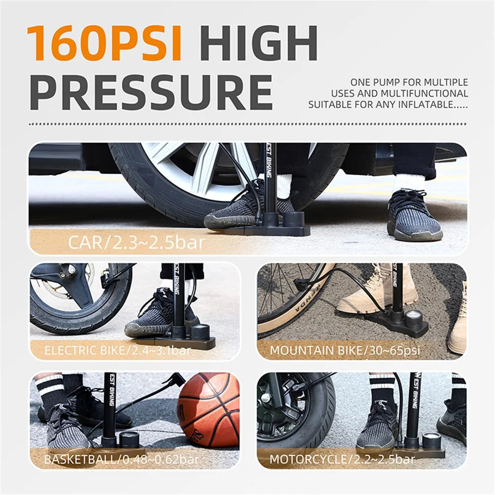 WEST BIKING YP0711142 160PSI High Pressure E-Bike Bicycle Tire Air Pump with Pressure Gauge - 6