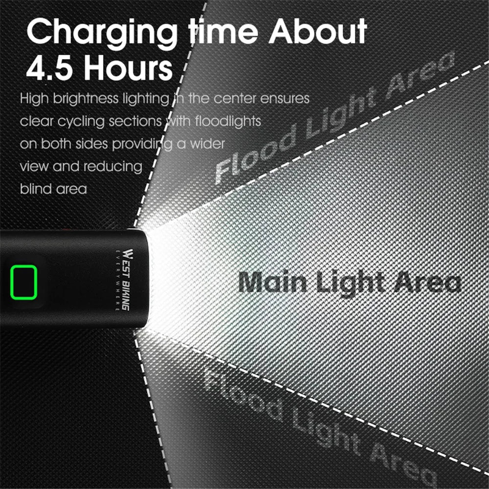 WEST BIKING YP0701435-431 Bright LED Bike Front Light Flashlight Rechargeable Night Cycling Safety Lamp - Hanging Mount - 4